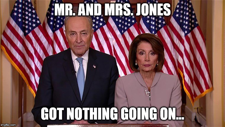 Pelosi and Schumer | MR. AND MRS. JONES; GOT NOTHING GOING ON... | image tagged in pelosi and schumer | made w/ Imgflip meme maker