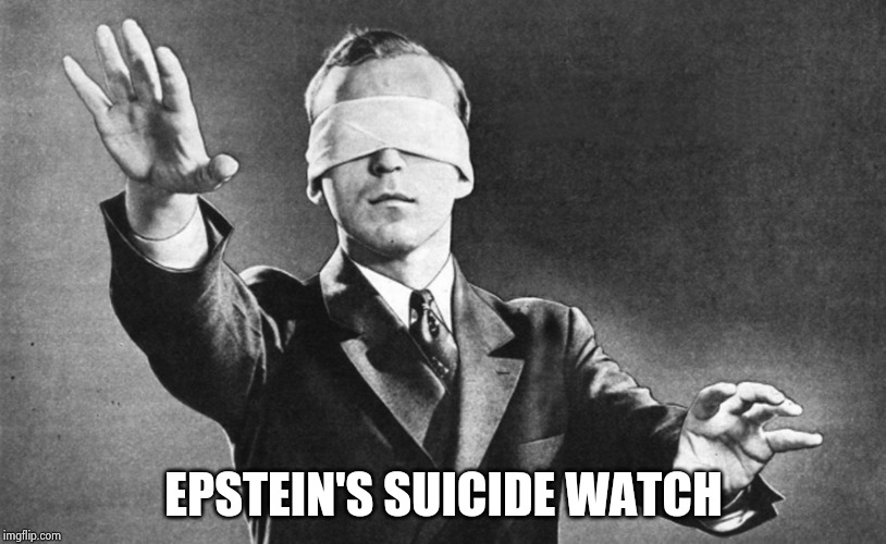 Blindfolded | EPSTEIN'S SUICIDE WATCH | image tagged in blindfolded | made w/ Imgflip meme maker