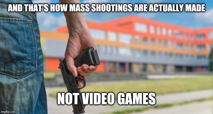 School shooting | AND THAT'S HOW MASS SHOOTINGS ARE ACTUALLY MADE NOT VIDEO GAMES | image tagged in school shooting | made w/ Imgflip meme maker