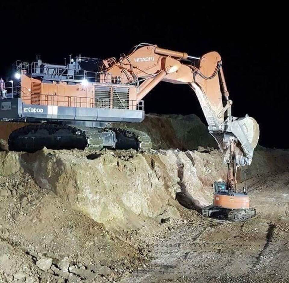 Excavator big and little Blank Meme Template