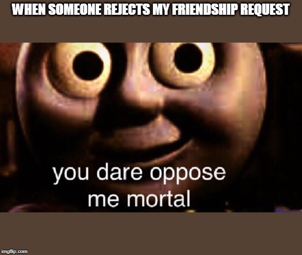 You Dare Oppose Me? | WHEN SOMEONE REJECTS MY FRIENDSHIP REQUEST | image tagged in you dare oppose me | made w/ Imgflip meme maker