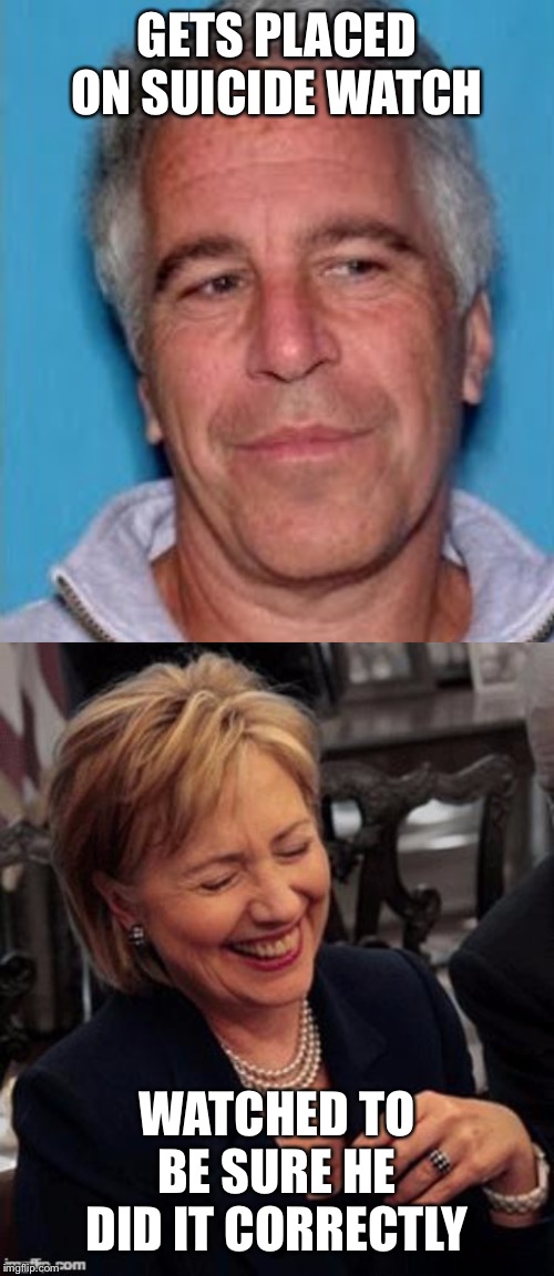 What happens when you cross the Clintons | GETS PLACED ON SUICIDE WATCH; WATCHED TO BE SURE HE DID IT CORRECTLY | image tagged in hillary lol,epstein mugshot,memes | made w/ Imgflip meme maker