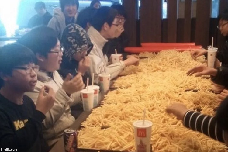 image tagged in korea french fry party | made w/ Imgflip meme maker