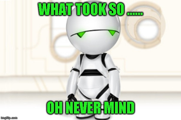 Marvin | WHAT TOOK SO ...... OH NEVER MIND | image tagged in marvin | made w/ Imgflip meme maker