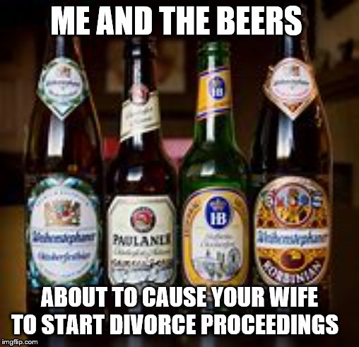 me and the beers | ME AND THE BEERS; ABOUT TO CAUSE YOUR WIFE TO START DIVORCE PROCEEDINGS | image tagged in me and the boys week | made w/ Imgflip meme maker