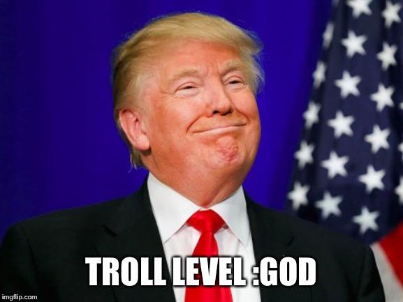 Trump Smile | TROLL LEVEL :GOD | image tagged in trump smile | made w/ Imgflip meme maker