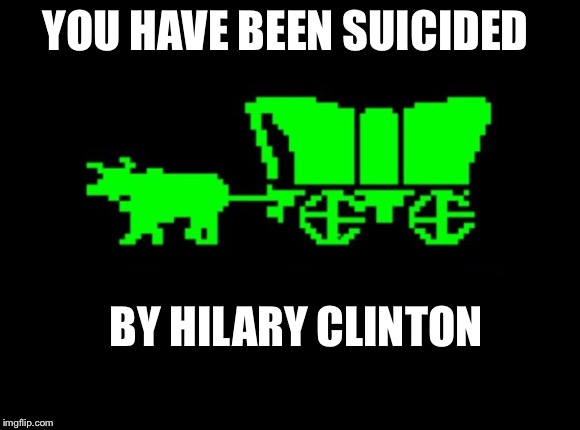 Seriously. | YOU HAVE BEEN SUICIDED; BY HILARY CLINTON | image tagged in oregon trail,hillary clinton,suicide,clinton | made w/ Imgflip meme maker