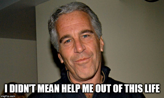 Jeffrey Epstein | I DIDN'T MEAN HELP ME OUT OF THIS LIFE | image tagged in jeffrey epstein | made w/ Imgflip meme maker