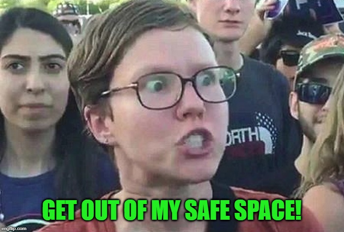 Triggered Liberal | GET OUT OF MY SAFE SPACE! | image tagged in triggered liberal | made w/ Imgflip meme maker