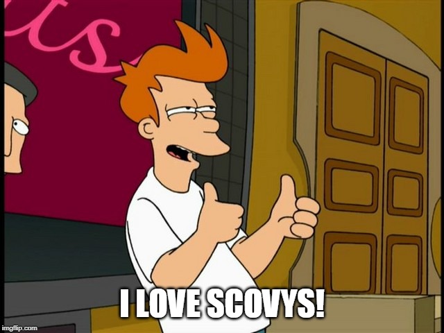 THUMBS UP FRY | I LOVE SCOVYS! | image tagged in thumbs up fry | made w/ Imgflip meme maker