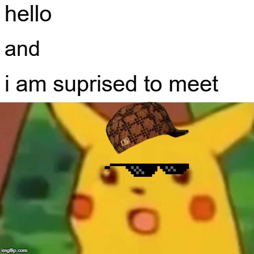 Surprised Pikachu Meme | hello and i am suprised to meet | image tagged in memes,surprised pikachu | made w/ Imgflip meme maker