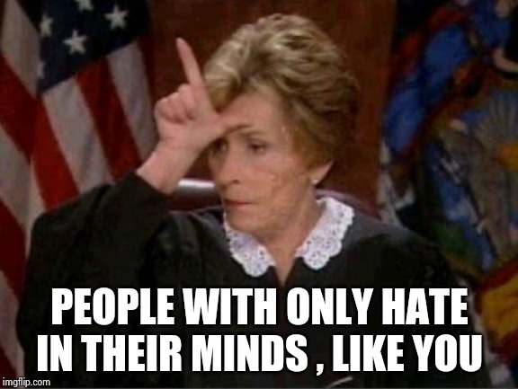 Judge Judy Loser | PEOPLE WITH ONLY HATE IN THEIR MINDS , LIKE YOU | image tagged in judge judy loser | made w/ Imgflip meme maker