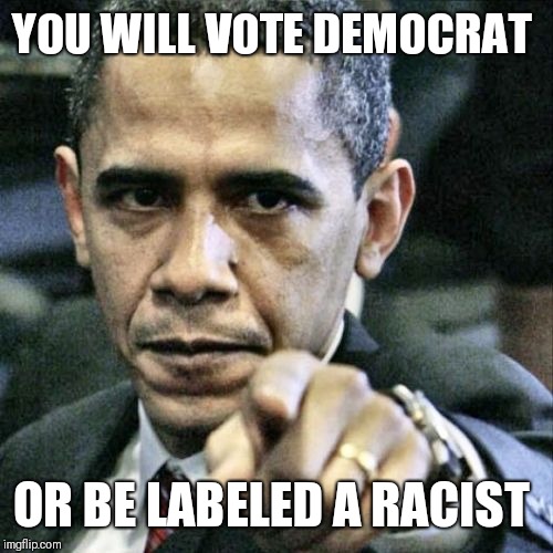 Pissed Off Obama Meme | YOU WILL VOTE DEMOCRAT; OR BE LABELED A RACIST | image tagged in memes,pissed off obama | made w/ Imgflip meme maker