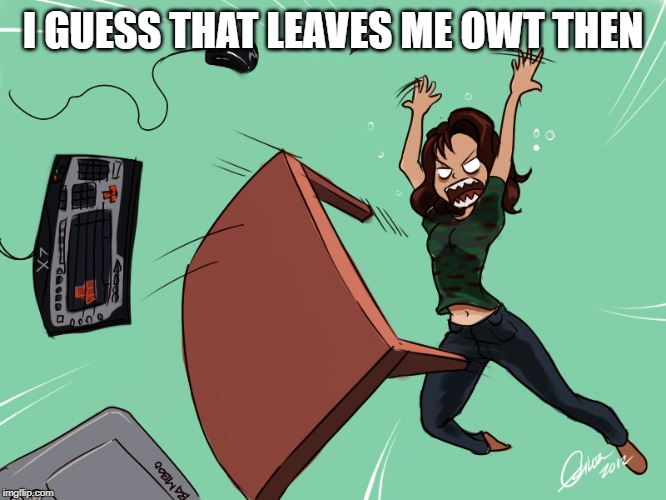 flipping the desk | I GUESS THAT LEAVES ME OWT THEN | image tagged in flipping the desk | made w/ Imgflip meme maker