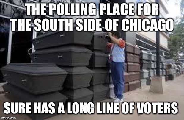 Democrat voters | THE POLLING PLACE FOR THE SOUTH SIDE OF CHICAGO SURE HAS A LONG LINE OF VOTERS | image tagged in democrat voters | made w/ Imgflip meme maker