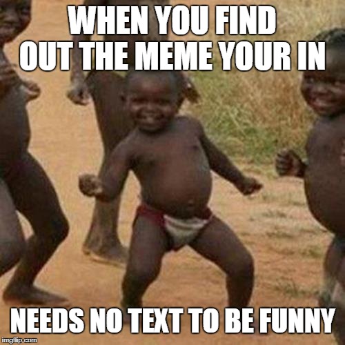 Third World Success Kid | WHEN YOU FIND OUT THE MEME YOUR IN; NEEDS NO TEXT TO BE FUNNY | image tagged in memes,third world success kid | made w/ Imgflip meme maker