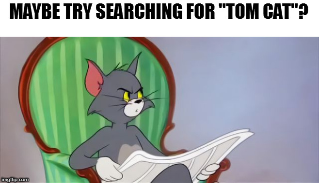 Tom Cat Reading a newspaper | MAYBE TRY SEARCHING FOR "TOM CAT"? | image tagged in tom cat reading a newspaper | made w/ Imgflip meme maker