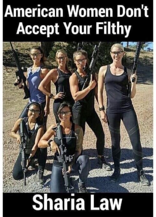 American Women Don't Accept Your Filthy Sharia Law! | image tagged in sharia law,american women,us constitution,radical islam,second amendment,molon labe | made w/ Imgflip meme maker