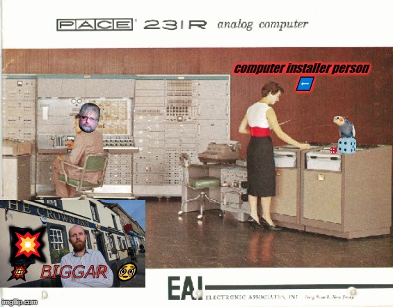 COMPUTER | computer installer person   
⬅️; 💥; 💥  BIGGAR 😳 | image tagged in computer | made w/ Imgflip meme maker