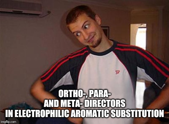 Oh You | ORTHO-, PARA- AND META- DIRECTORS IN ELECTROPHILIC AROMATIC SUBSTITUTION | image tagged in oh you | made w/ Imgflip meme maker