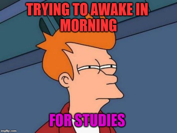 Futurama Fry Meme | TRYING TO AWAKE IN 
MORNING; FOR STUDIES | image tagged in memes,futurama fry | made w/ Imgflip meme maker
