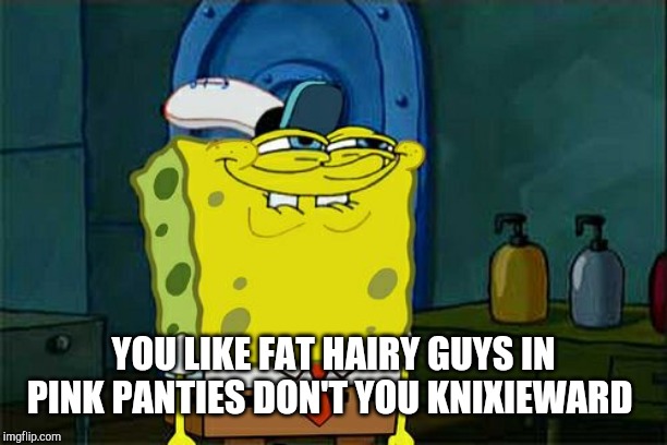 Don't You Squidward Meme | YOU LIKE FAT HAIRY GUYS IN PINK PANTIES DON'T YOU KNIXIEWARD | image tagged in memes,dont you squidward | made w/ Imgflip meme maker