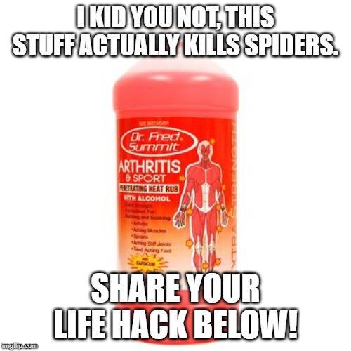 I KID YOU NOT, THIS STUFF ACTUALLY KILLS SPIDERS. SHARE YOUR LIFE HACK BELOW! | made w/ Imgflip meme maker