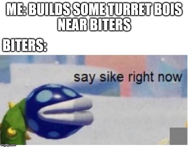 say sike right now | ME: BUILDS SOME TURRET BOIS
NEAR BITERS; BITERS: | image tagged in say sike right now | made w/ Imgflip meme maker