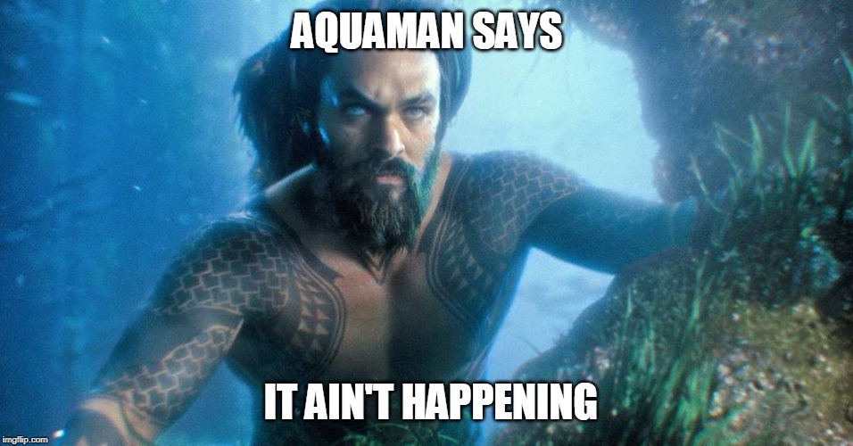 aquaman says | AQUAMAN SAYS; IT AIN'T HAPPENING | image tagged in aquaman,all i said was | made w/ Imgflip meme maker