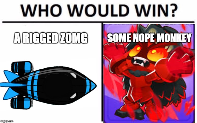 Who Would Win? Meme | A RIGGED ZOMG; SOME NOPE MONKEY | image tagged in memes,who would win | made w/ Imgflip meme maker