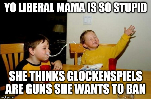 Obviously something that's not gun related | YO LIBERAL MAMA IS SO STUPID; SHE THINKS GLOCKENSPIELS ARE GUNS SHE WANTS TO BAN | image tagged in memes,stupid liberals,yo mama joke | made w/ Imgflip meme maker