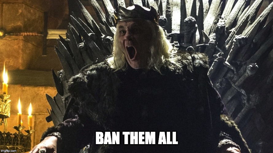The Mad King | BAN THEM ALL | image tagged in the mad king | made w/ Imgflip meme maker