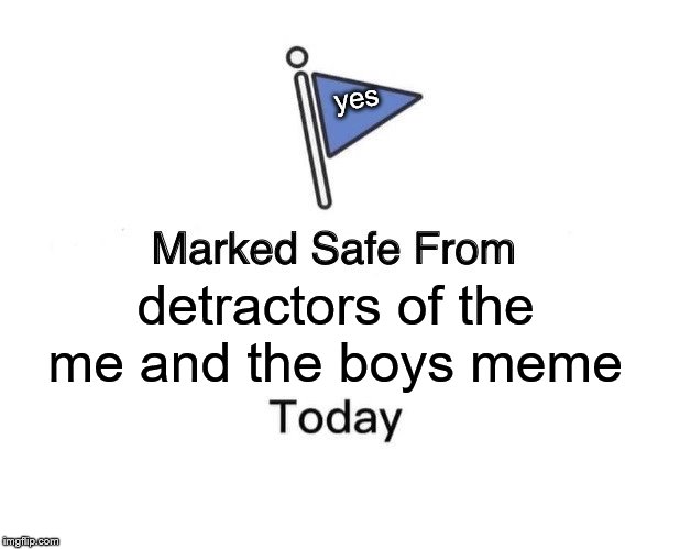 Marked Safe From | yes; detractors of the me and the boys meme | image tagged in memes,marked safe from | made w/ Imgflip meme maker