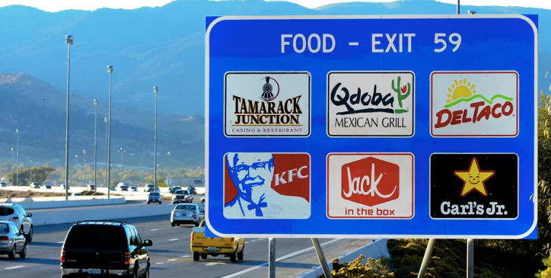 High Quality Food signs to make drivers exiting the freeway Blank Meme Template