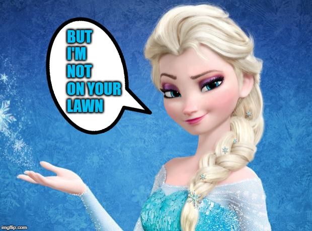 Elsa Frozen | BUT I'M NOT ON YOUR LAWN | image tagged in elsa frozen | made w/ Imgflip meme maker