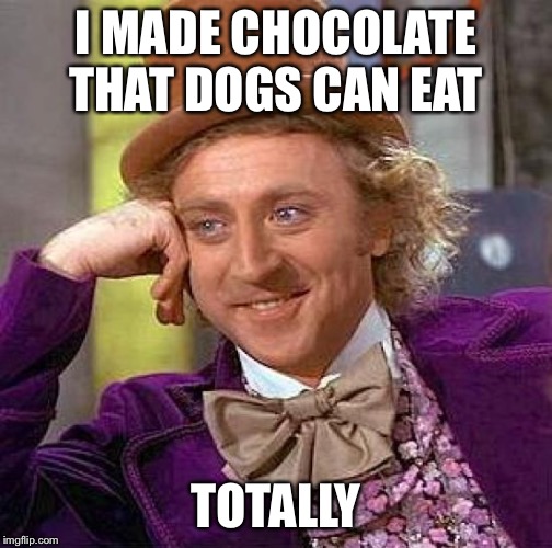 Creepy Condescending Wonka Meme | I MADE CHOCOLATE THAT DOGS CAN EAT; TOTALLY | image tagged in memes,creepy condescending wonka | made w/ Imgflip meme maker