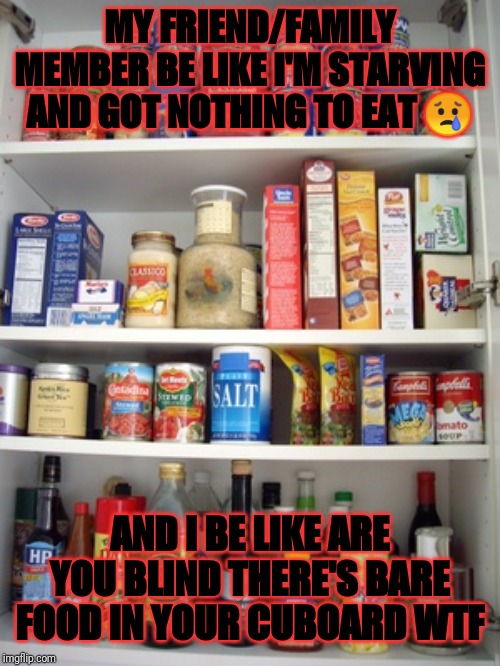 I'm starving | MY FRIEND/FAMILY MEMBER BE LIKE I'M STARVING AND GOT NOTHING TO EAT 😢; AND I BE LIKE ARE YOU BLIND THERE'S BARE FOOD IN YOUR CUBOARD WTF | image tagged in i'm starving | made w/ Imgflip meme maker