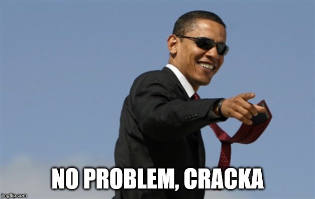 Cool Obama Meme | NO PROBLEM, CRACKA | image tagged in memes,cool obama | made w/ Imgflip meme maker