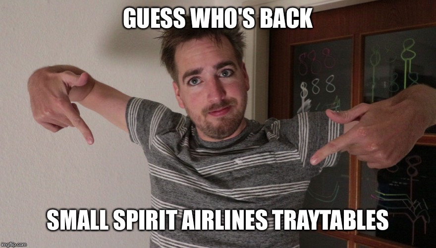Guess who's back | GUESS WHO'S BACK; SMALL SPIRIT AIRLINES TRAYTABLES | image tagged in guess who's back | made w/ Imgflip meme maker