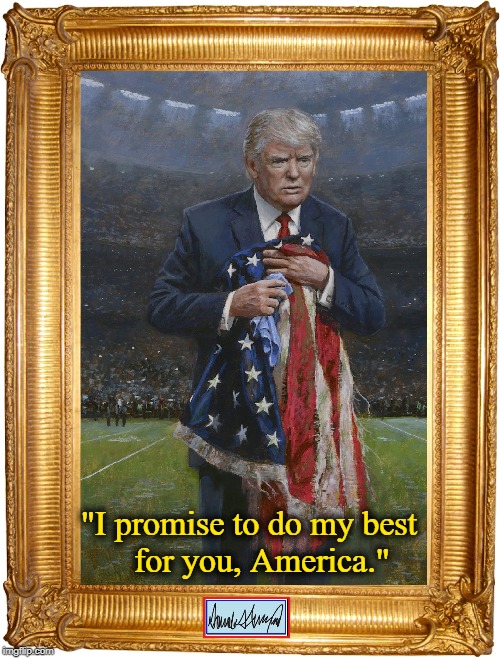 Donald J. Trump has 2020 | "I promise to do my best        for you, America." | image tagged in vince vance,old glory,a tattered flag,donald trump,god bless america,election 2020 | made w/ Imgflip meme maker