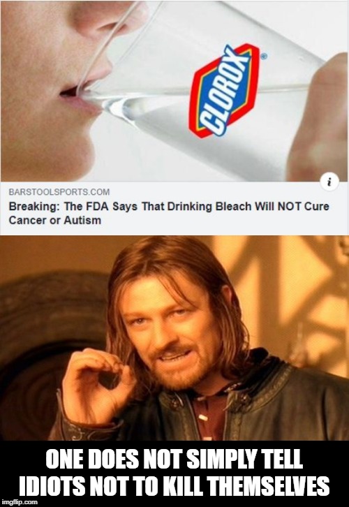 Shhhhhh We Need Natural Selection! | ONE DOES NOT SIMPLY TELL IDIOTS NOT TO KILL THEMSELVES | image tagged in memes,one does not simply | made w/ Imgflip meme maker