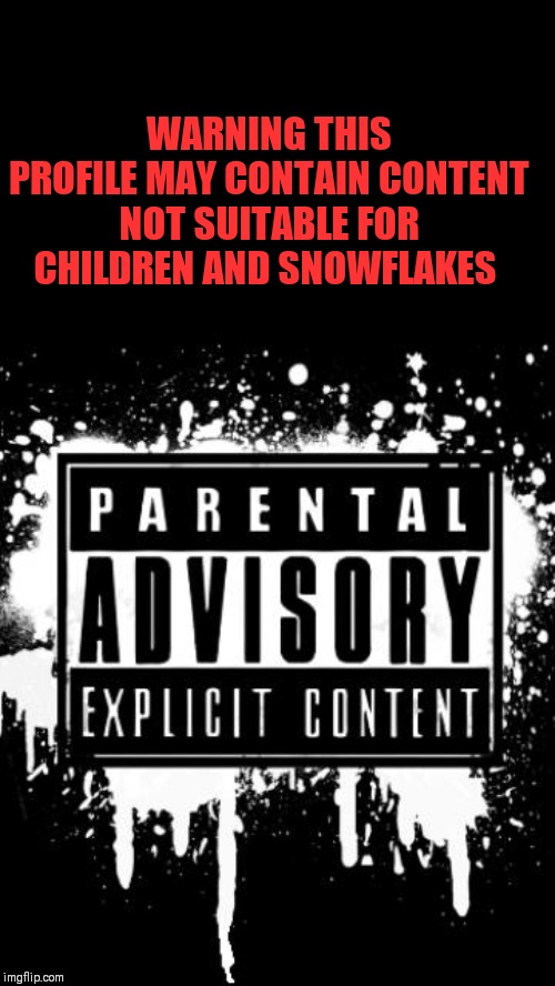 Parental advisory | WARNING THIS PROFILE MAY CONTAIN CONTENT NOT SUITABLE FOR CHILDREN AND SNOWFLAKES | image tagged in parental advisory | made w/ Imgflip meme maker