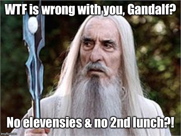 WTF is wrong with you, Gandalf? No elevensies & no 2nd lunch?! | made w/ Imgflip meme maker