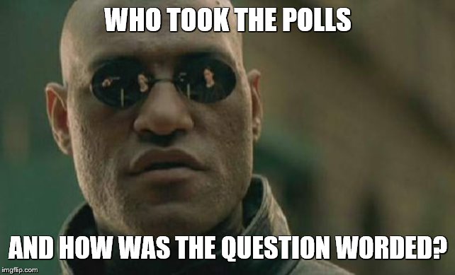Matrix Morpheus Meme | WHO TOOK THE POLLS AND HOW WAS THE QUESTION WORDED? | image tagged in memes,matrix morpheus | made w/ Imgflip meme maker