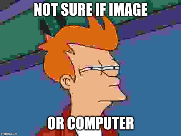 Wonder whats making the image look like this... | NOT SURE IF IMAGE; OR COMPUTER | image tagged in memes,futurama fry | made w/ Imgflip meme maker