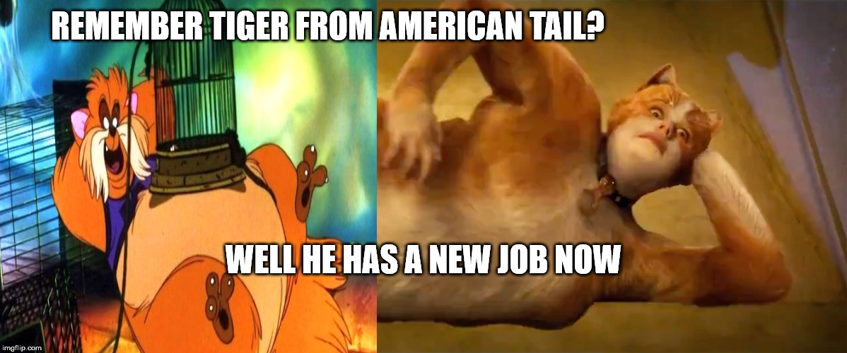 Remember Tiger from American Tail | REMEMBER TIGER FROM AMERICAN TAIL? WELL HE HAS A NEW JOB NOW | image tagged in cats,american tail,tiger,too funny,cats movie,weird face | made w/ Imgflip meme maker