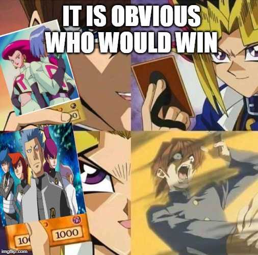 team galactic vs team rocket | IT IS OBVIOUS WHO WOULD WIN | image tagged in pokemon deal with it | made w/ Imgflip meme maker