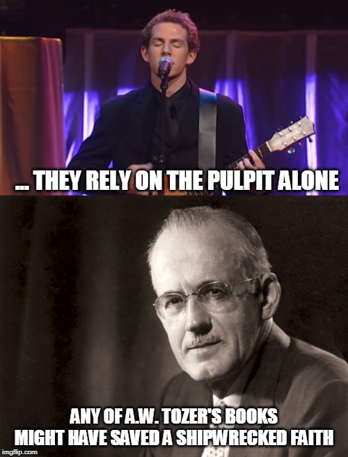 They rely... | ... THEY RELY ON THE PULPIT ALONE; ANY OF A.W. TOZER'S BOOKS MIGHT HAVE SAVED A SHIPWRECKED FAITH | image tagged in alone | made w/ Imgflip meme maker