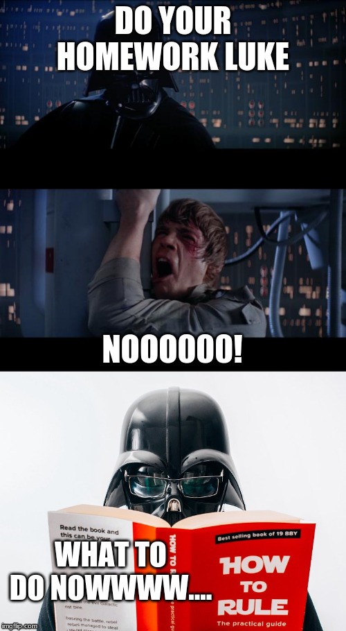 DO YOUR HOMEWORK LUKE; NOOO000! WHAT TO DO NOWWWW.... | image tagged in memes,star wars no | made w/ Imgflip meme maker
