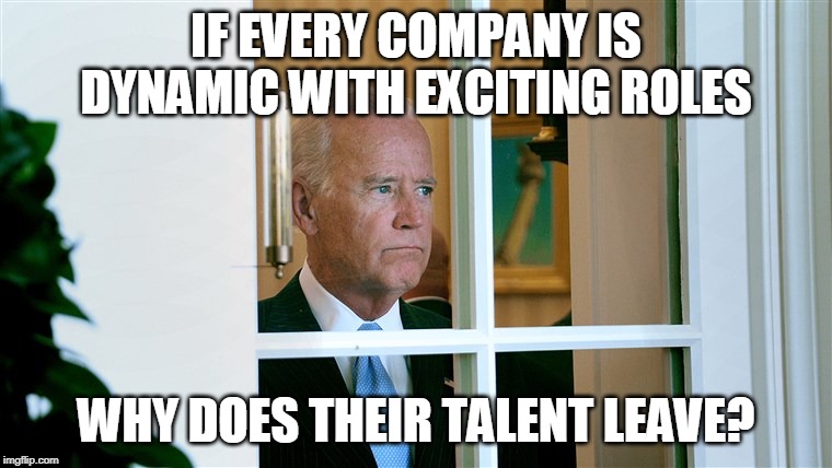 so many boring adverts | IF EVERY COMPANY IS DYNAMIC WITH EXCITING ROLES; WHY DOES THEIR TALENT LEAVE? | image tagged in recruitment | made w/ Imgflip meme maker